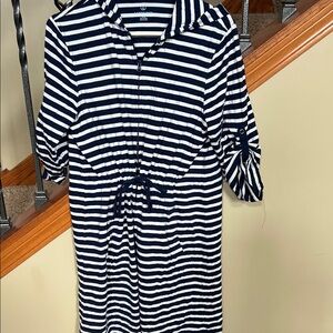 Lands' End Navy and Cream Striped Top